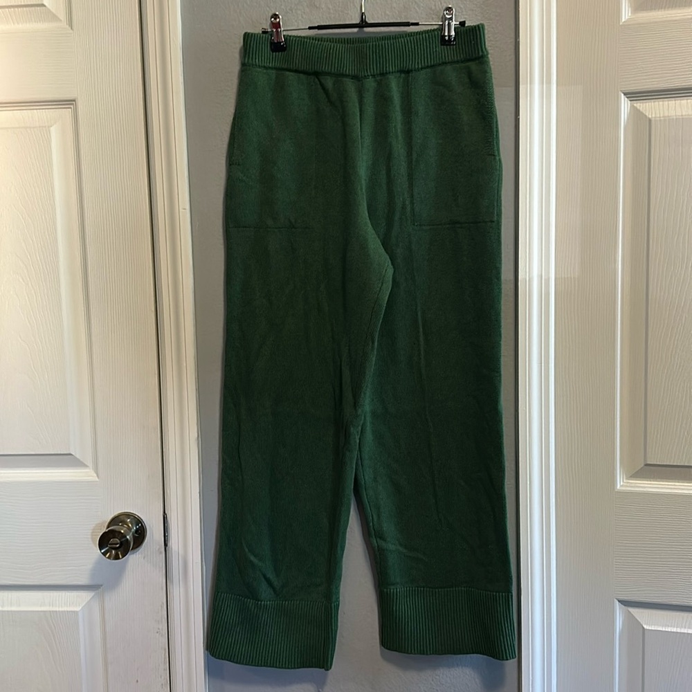 Free People Deep Green Wide Leg Knit Pants with Matching Pullover - Picture 5 of 9